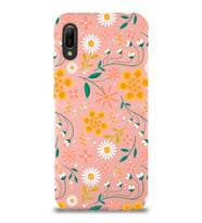 Huawei Y6 2019 Uyumlu Lansman Kılıf Çiçek Tasarımlı İçi Kadife Kapak (Pembe)