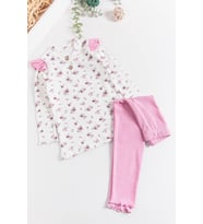 Çiçek Desenli Fırfırlı Kız Çocuk Pijama Takımı (Pembe)