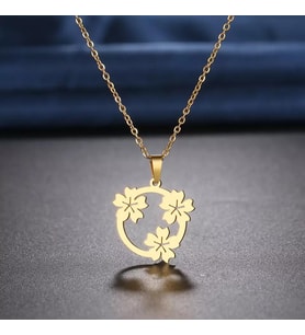 Kişiye Özel 925 Ayar Gümüş Halka Model Çiçekler Kolye (Gold)