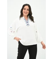 Kadın Nakış Detaylı Uzun Kollu Bluz 1715-24 (Beyaz)