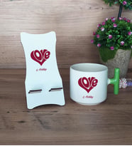 Love Sevgili Hediye Sepeti Kupa Bardak T Kulplu ve Ahşap Telefon Standı Sevgiliye Sevgililer Günü Hediyesi (Model 8)