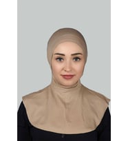Kadın Tesettür Pratik Boyunluklu Hijab - Sporcu Bone (Koyu Bej)