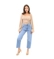 Kadın Şifon Crop Bluz 1734-24 (Bej)