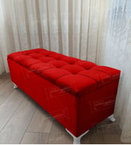 Çizgi Kapitoneli Sandıklı Puf 100 cm Beyaz Ayak (Kırmızı)