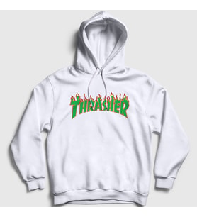 Presmono Unisex Beyaz Logo V4 Thrasher Kapüşonlu Sweatshirt 278963tt (Beyaz)
