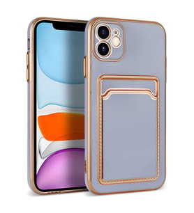 Apple iPhone 11 Kılıf Bark Kartlıklı Kenarları Altın Renk Kılıf (Lila)