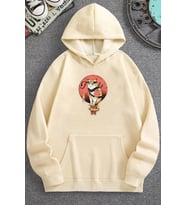 Unisex Shinobi Kedi Baskılı Sweatshirt (Bej)