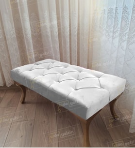 Kapitoneli Ayak Ucu Kapı Önü Antre Bench Puf Gold Ayak (120*45) (Beyaz)