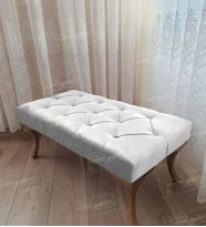 Kapitoneli Ayak Ucu Kapı Önü Antre Bench Puf Gold Ayak (120*45) (Beyaz)