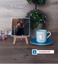 Unicorn Fotoğraflı Dekoratif Taş, Ahşap Altlıklı Türk Kahvesi Fincanı Hediye (Model 5)