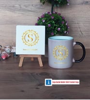 Gold Baş Harf Dekoratif Taş, Kupa Bardak Kırmızı Hediye (Model 8)