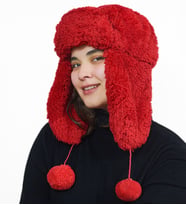 Kadın Kürklü Kulaklıklı Peluş Şapka,bere (Kırmızı)