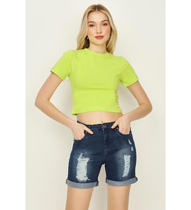 Kadın Basic Örme Crop Body (Yeşil)