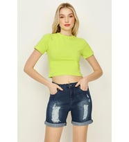 Kadın Basic Örme Crop Body (Yeşil)