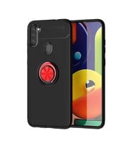 Samsung Galaxy M11 Kılıf Yüzüklü Magnetli Ravel Case (Siyah-Kırmızı)