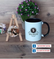 Baş Harf ve İsim Soyisim Kupa Bardak Beyaz ve Fotoğraflı Ahşap Anahtarlık Hediye (Model 11)