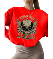 Motosikletler efsane sürücüler Baskılı Sweatshirt unisex kalın bisiklet yaka 3 iplik şardonlu (Kırmızı)