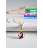 Jewelmim Sarı Altın Kaplama 925 Ayar Kadın Gümüş Mor Damla Taşlı Kolye  Mor Ametist Renkli Taşlı Su Damlası Gümüş Kolye 18 Ayar Altın Kaplama Kararmaz Gümüş Damla Kadın Kolye Kişiye Özel Tasarım Sertifikalı Garantili Kadın Bayan Damla Gümüş Kolye