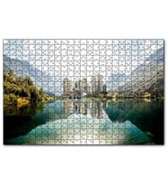 Cakapuzzle  Dağ Gölünde Şehir Yansımaları  Puzzle Yapboz MDF (Ahşap) (1000 Parça)