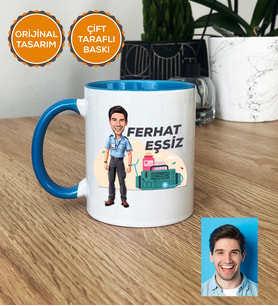 Kişiye Özel Karikatürlü Paramedik Hediye Kupa Bardak Erkek Paramediğe Tıp Bayramı Hediyesi (Mavi)
