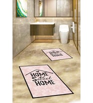 EVDEYA Baskılı Yıkanabilir Home Sweet Yazılı İkili Banyo Halısı Paspas Klozet Takımı, KLOZET-14-GRİ, (Pembe)
