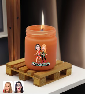 BK Gift Kişiye Özel DTF Anne Kız Karikatürlü Renkli Cam Kavanozda Kokulu Mum-1(13 Renk Seçeneği), Arkadaşa Hediye, Anneye Hediye, Doğum Günü Hediyesi (Somon)