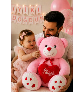 Sevdam Hediyelik 140 cm  Dev Bobo  Seni Seviyorum Kalpli  SEVGİLİYE ÖZEL (Pembe)