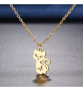 Kişiye Özel 925 Ayar Gümüş Kelebek Detaylı Kedi Kolye (Gold)