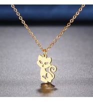 Kişiye Özel 925 Ayar Gümüş Kelebek Detaylı Kedi Kolye (Gold)