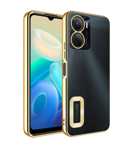 Vivo Y16 Kılıf Case, Logo Showing Serisi, Şeffaf, Kamera Korumalı, Logo Gösteren Renkli Çizgi Tasarım (Gold)
