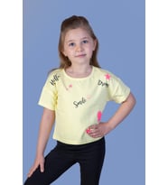 Toontoy Kız Çocuk Crop Model Neon Baskılı Tişört (Sarı)