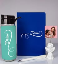 Kişiye Özel Defter Kalem Matara Ve Fotoğraflı Notluk Seti 93555 (Mavi)