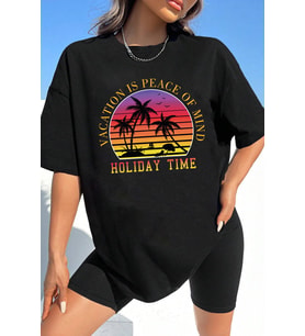Unisex Holiday Time Tasarım Tshirt (Siyah)