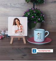 En İyi Diş Hekimi Fotoğraflı Dekoratif Taş, Ahşap Altlıklı Türk Kahvesi Fincanı Hediye (Model 6)