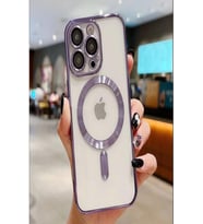 iPhone 13 Pro Max Kılıf Magsafe Köşeleri Renkli Lüx Şeffaf Kamera Lens Korumalı (Lila)