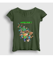 Presmono Kadın Beyaz All Minecraft T-Shirt 28873tt (Haki)