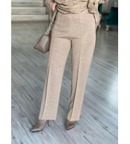 PAÇASI YIRTMAÇ DETAYLI ÇELİK ÖRME TRİKO PANTOLON (Camel)