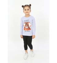 Toontoy Kız Çocuk Best Mood Ayıcık Baskılı Tişört (Mavi)
