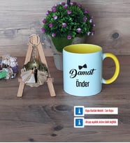 Damat Kupa Bardak Beyaz ve Fotoğraflı Ahşap Anahtarlık Hediye (Model 7)