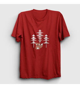 Presmono Unisex Haki Forest Fox Tilki T-Shirt 367620tt (Kırmızı)