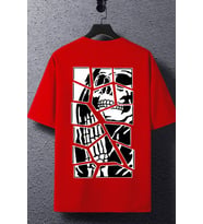 Unisex Skullcracked Baskılı T-shirt (Kırmızı)