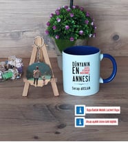 Anneler Günü Hediyesi Kupa Bardak Beyaz ve Fotoğraflı Ahşap Anahtarlık Hediye (Model 3)