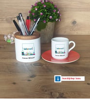 Laborant Hediyeleri Türk Kahvesi Fincanı Kırmızı, Kalemlik Kişiye Özel Hediye (Model 6)