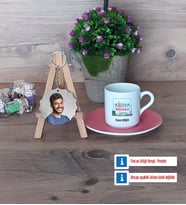 Kimya Mühendisi Türk Kahvesi Fincanı Ahşap Altlıklı ve Fotoğraflı Ahşap Anahtarlık Hediye (Model 6)