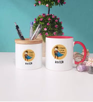 Öğretmenler Günü Hediyesi Kupa Bardak Lacivert ve Kalemlik (Model 8)