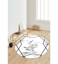 Dijital Baskılı Kaymaz Taban Yıkanabilir Yuvarlak Salon Halısı Koridor Halısı Paspas NDY-HT-326 (Siyah)