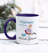 Bilgisayar Öğretmeni Tasarımlı Kişiye Özel Kupa Bardak (Lacivert)