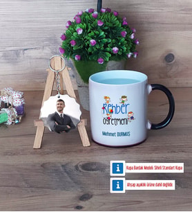 Rehber Öğretmen Kupa Bardak Beyaz ve Fotoğraflı Ahşap Anahtarlık Hediye Öğretmenler Günü Hediyesi (Model 9)