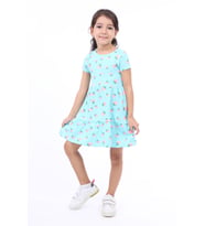Toontoy Kız Çocuk Bisiklet Yaka Komple Çilek Baskılı Elbise (Mint Yeşili)