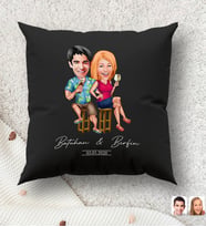 BK Gift Kişiye Özel Sevgililer Karikatürlü Premium Kumaş Siyah Kırlent Yastık, Ev Hediyesi, Ev Dekorasyonu, Kişiselleştirilmiş Yastık, Dekoratif Hediye (Model 16)